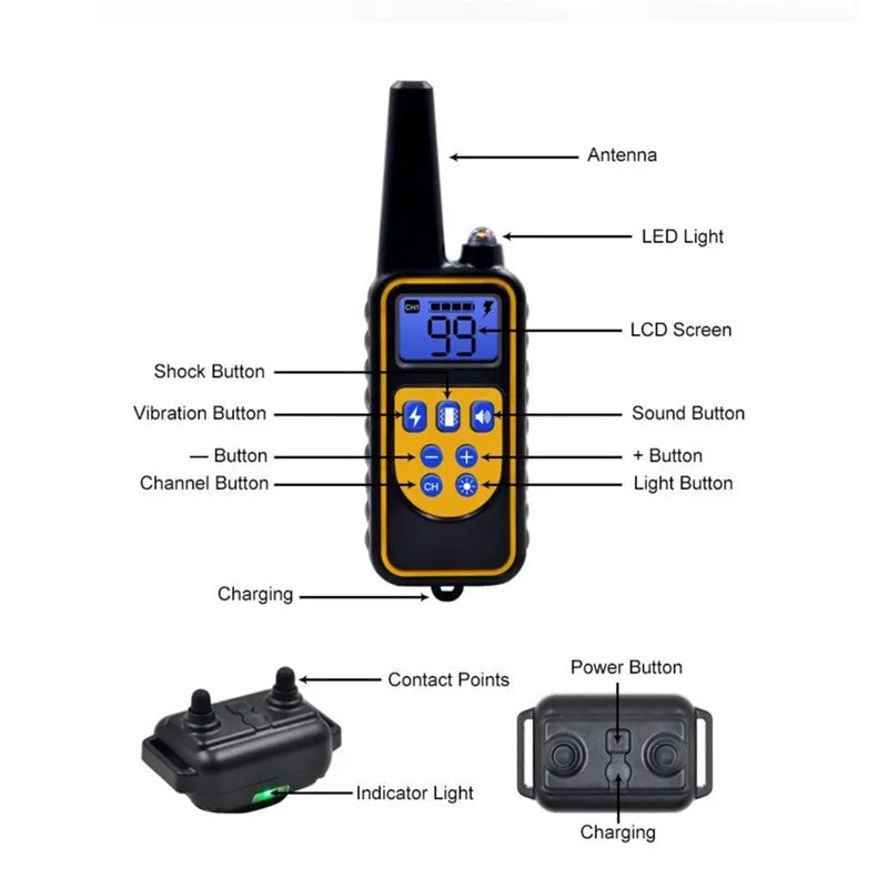 2600 FT Dog Training Collar Waterproof Pet Remote Control Rechargeable Electric Anti-Bark with Shock Vibration Sound LCD Display