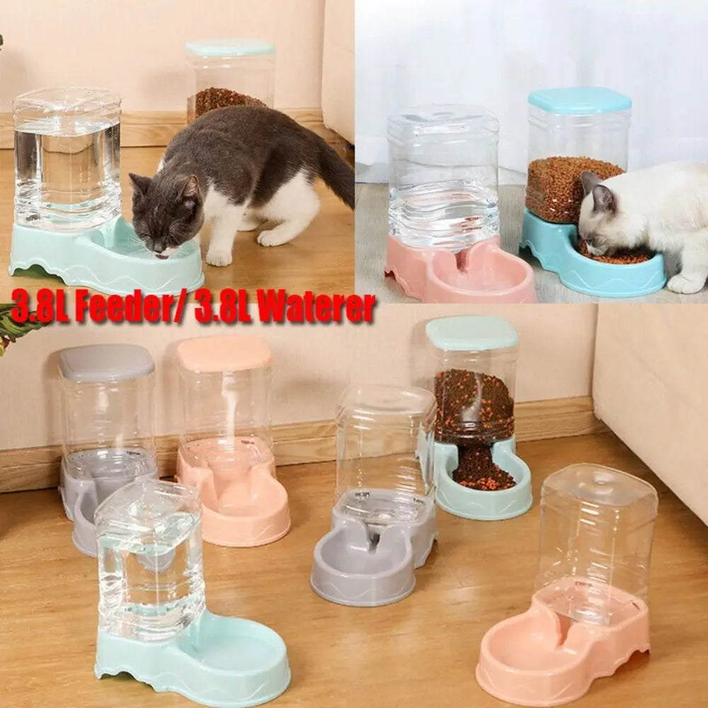 1Gallon Automated  Pet feeder & Water Fountain Drink Bowl