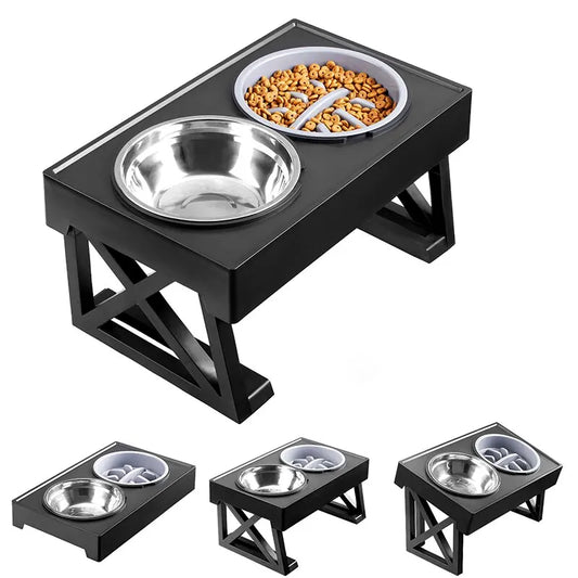 Dog Elevated Bowls Stand Adjustable Height Slow Feeding