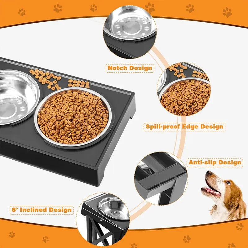 Dog Elevated Bowls Stand Adjustable Height Slow Feeding